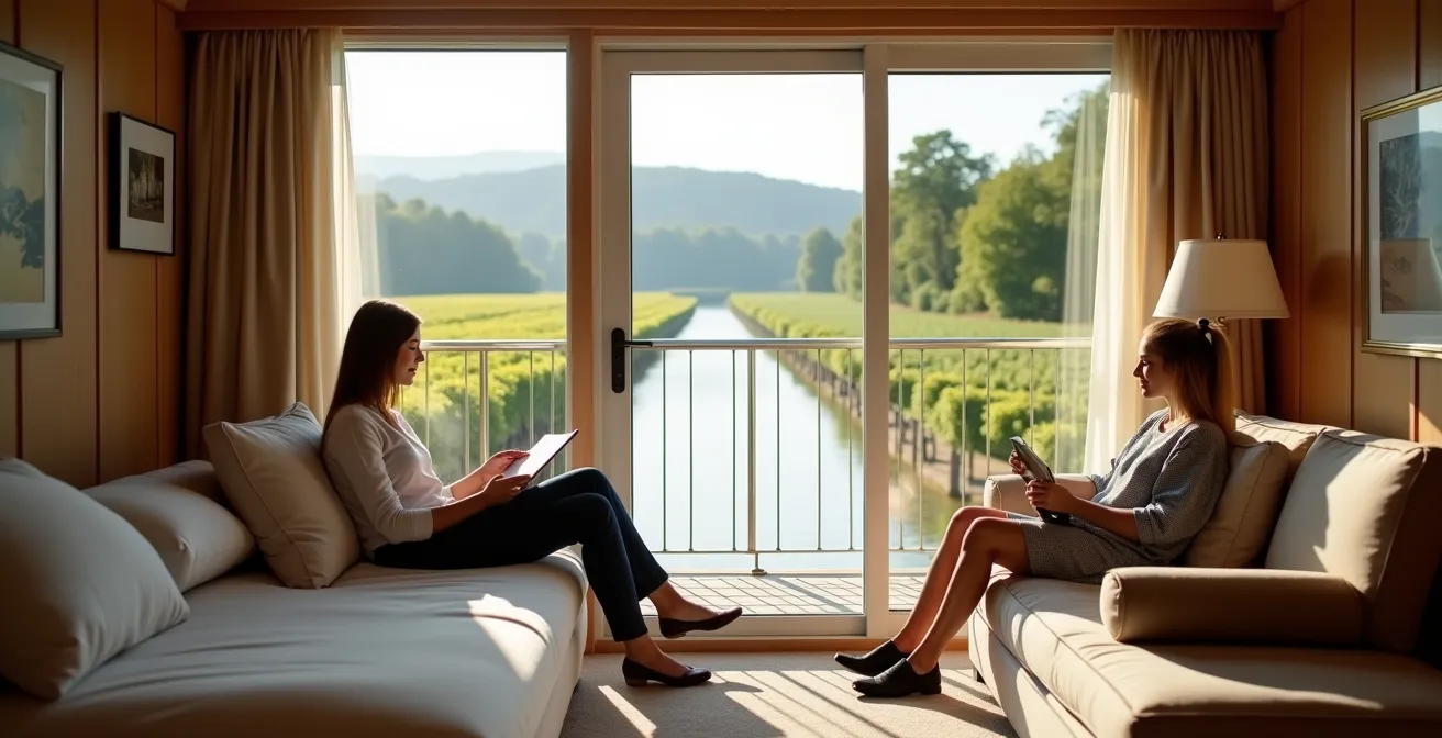 Detailaufnahme verschiedener Kabinentypen auf einem modernen Flusskreuzfahrtschiff