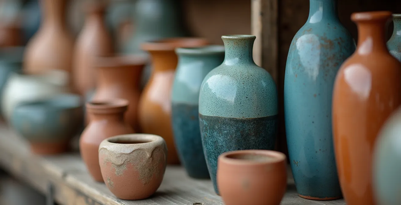 Kunstvolle handgefertigte Keramik auf einem deutschen Töpfermarkt