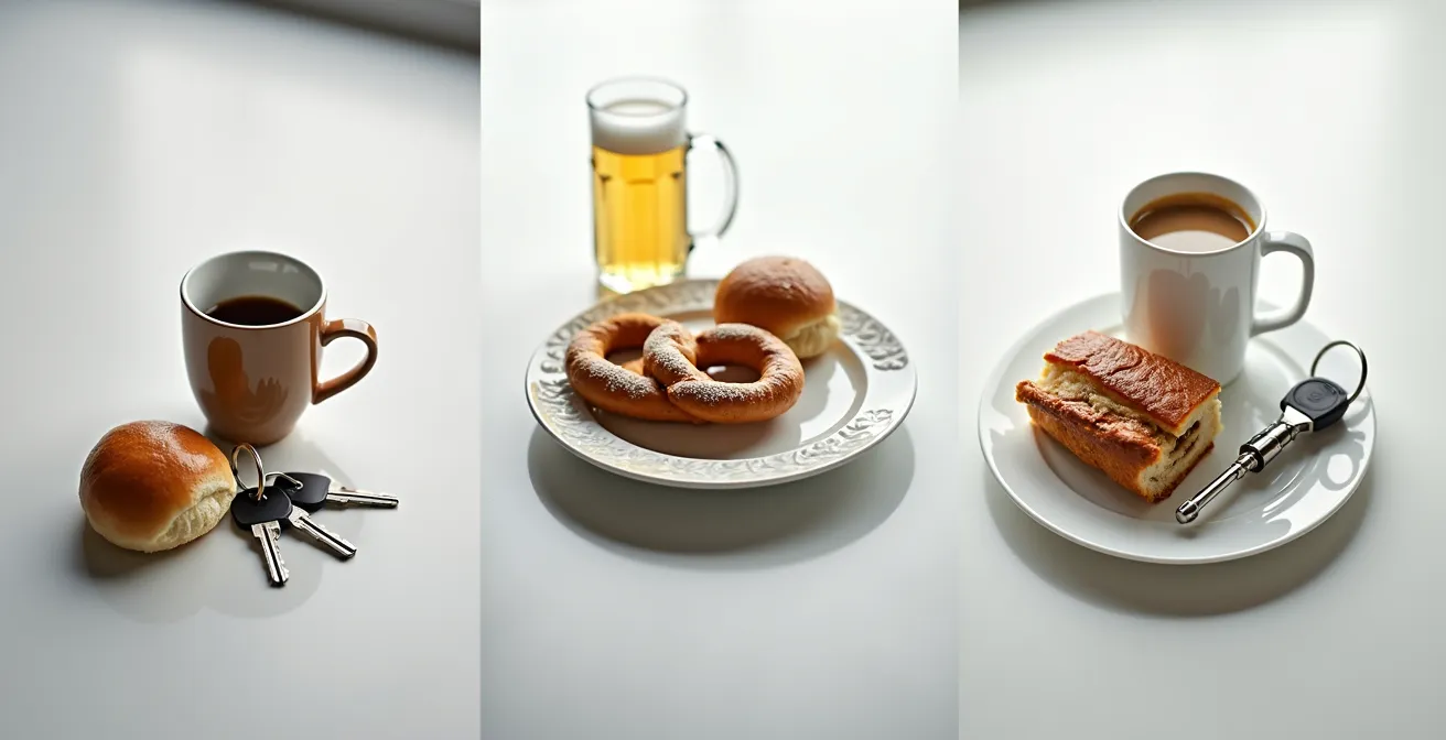 Symbolischer Vergleich der Lebenshaltungskosten in Berlin, München und Hamburg durch verschiedene Objekte