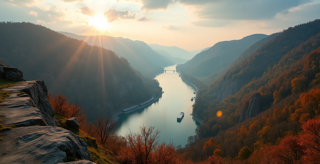 Dramatische Vogelperspektive vom Rheinsteig auf den Loreley-Felsen