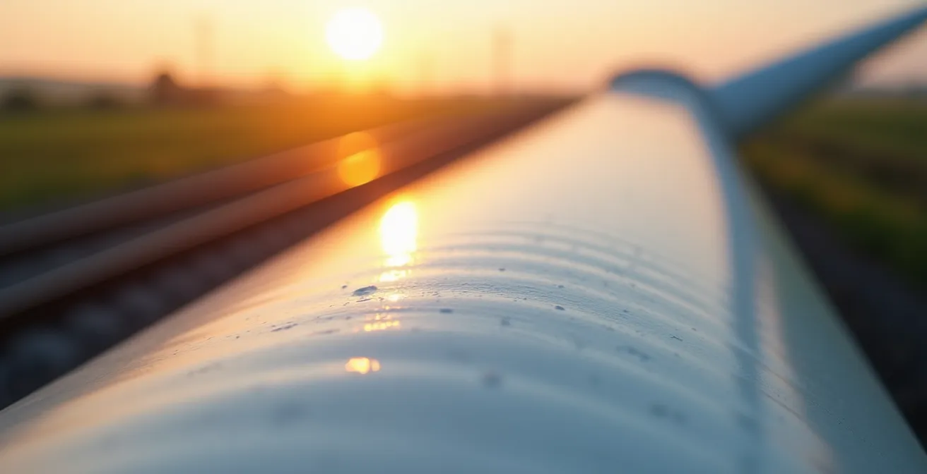 Moderne Windräder entlang einer Bahnstrecke in deutscher Landschaft