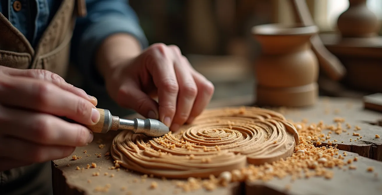 Handwerksmeister zeigt traditionelle Techniken in historischer Werkstatt