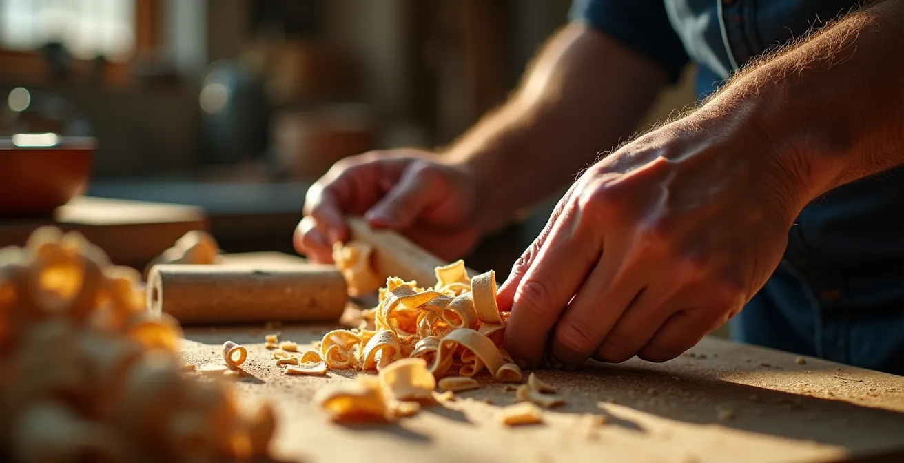 Geigenbauer bei der Arbeit in traditioneller Werkstatt
