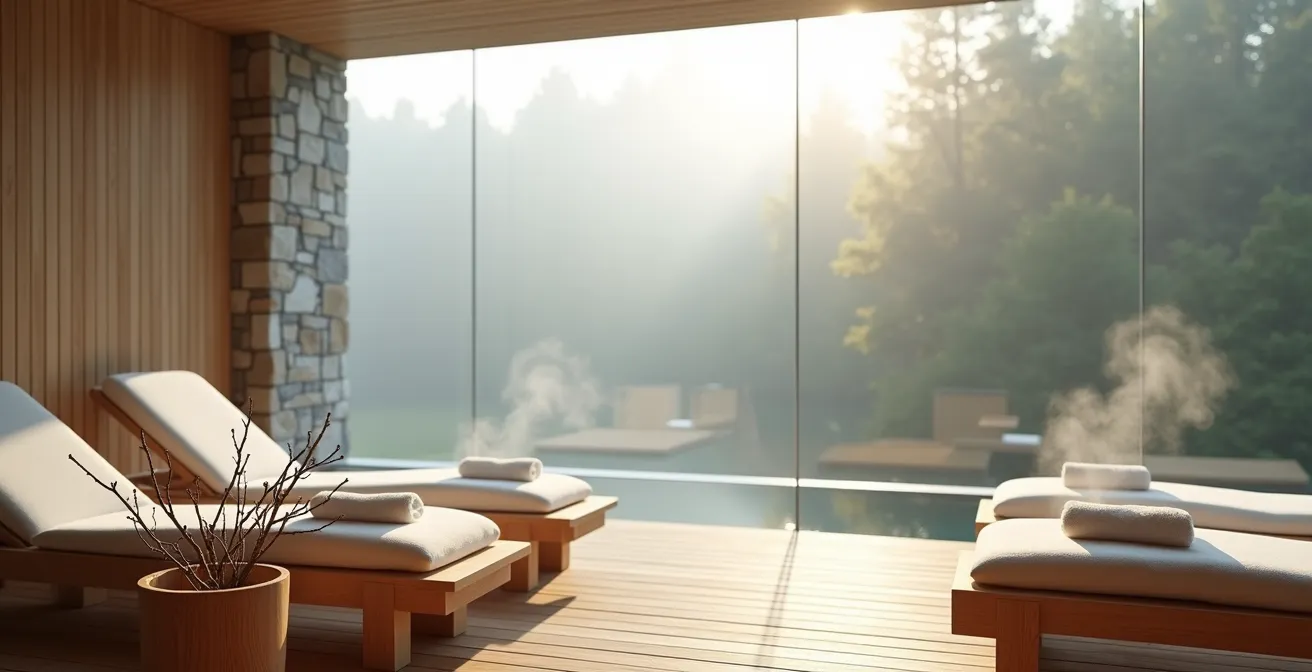 Traditioneller Saunaaufguss mit Saunameister in deutschem Wellness-Hotel