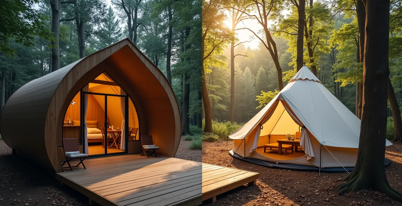 Gegenüberstellung von Luxus-Campingplatz und naturnahem Camping