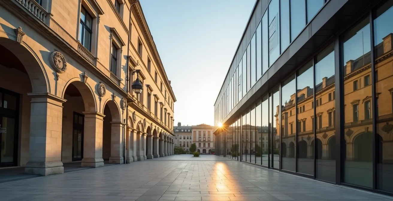 Kontrast zwischen historischer und moderner Museumsarchitektur